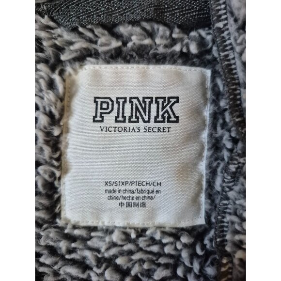 PINK Victoria’s Secret Women's Open Front Hooded Cozy Sherpa Gray Size XS - Picture 2 of 5